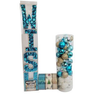 at home! Ornaments & Ribbon Lot Of 5 Adult's Blue/Gold Christmas Decoration New